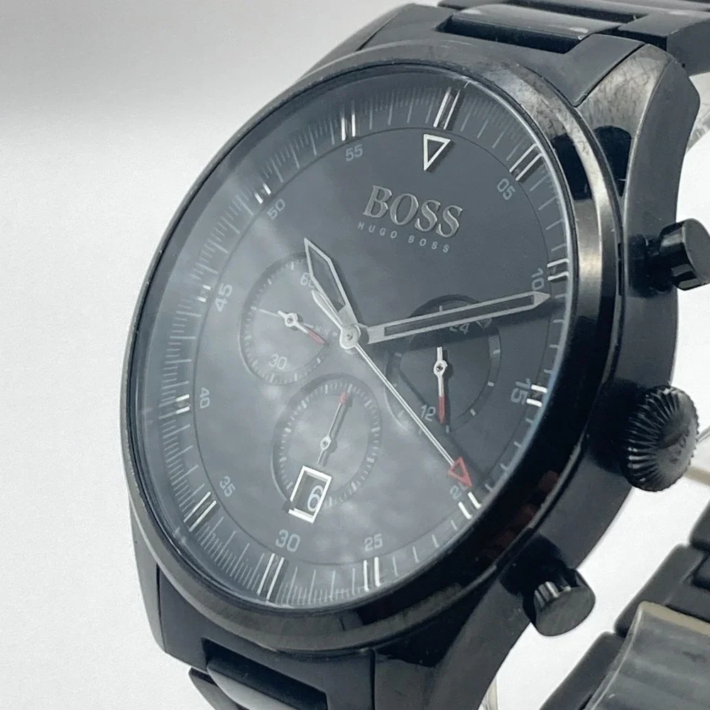 Boss Hugo Boss Men's Chronograph Watch 44mm Blackout Date 50M New Battery 7.75
